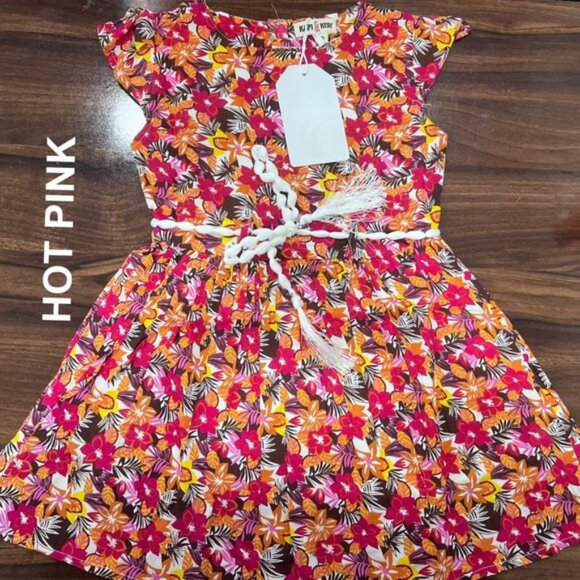 Beautiful HOT PINK Printed Woven Dresses with Tie, NWT, Sizes 2T to 6…
